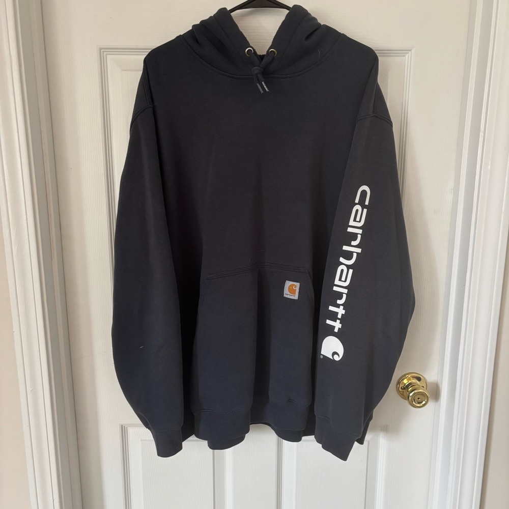 Carhartt Men's Navy Hoodie with White Logo